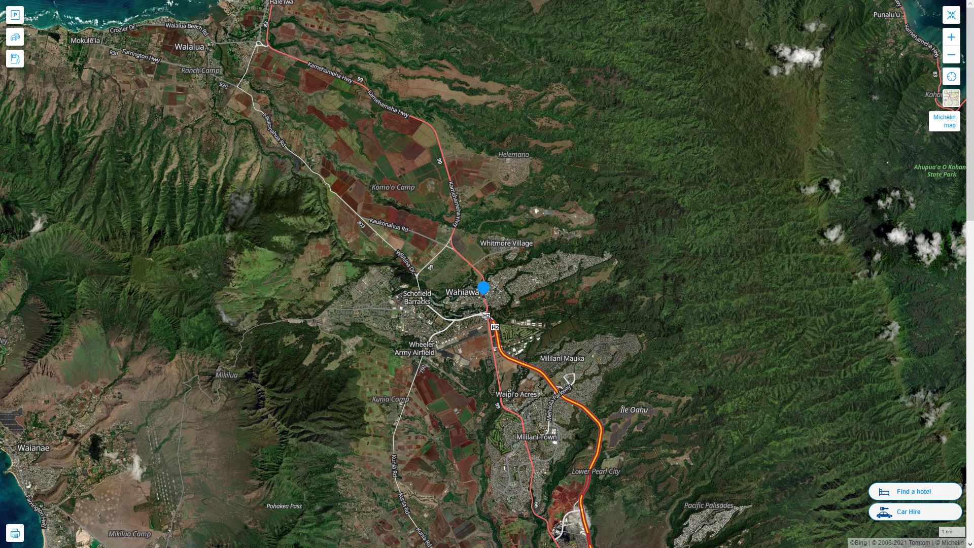 Wahiawa Hawaii Highway and Road Map with Satellite View